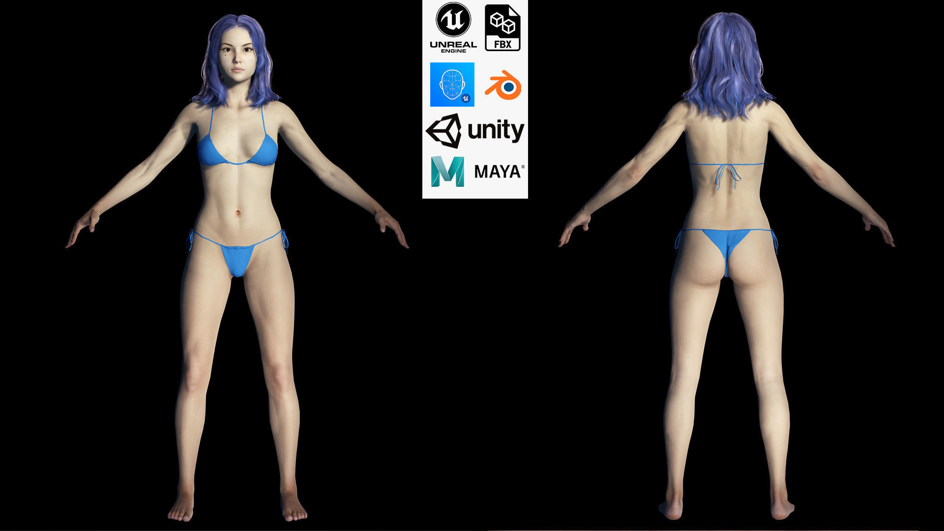  Naked Realistic Female Game Ready Low-poly 3D model_2