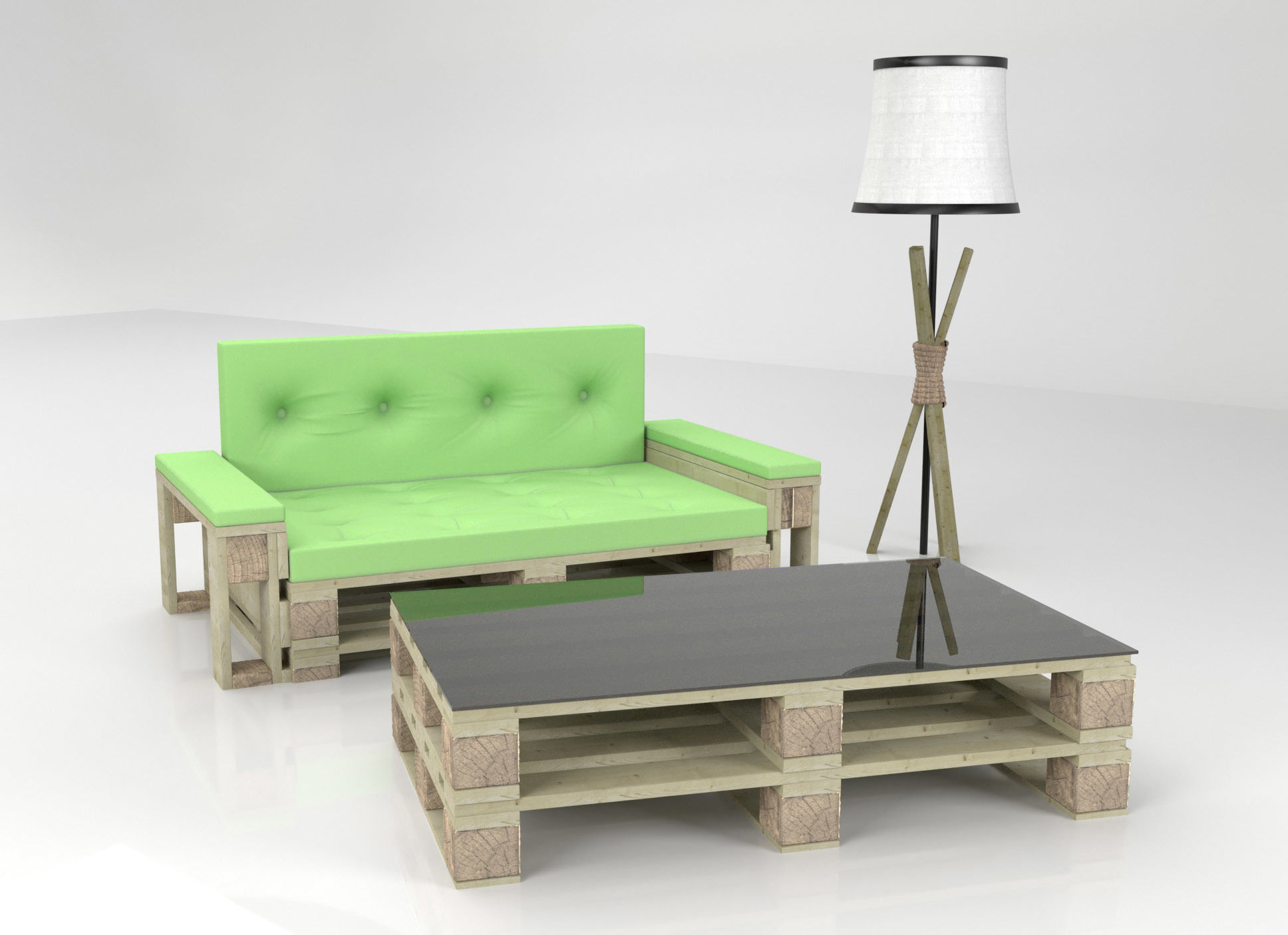 Loft Furnitures from pallets with lamp 3D model_8