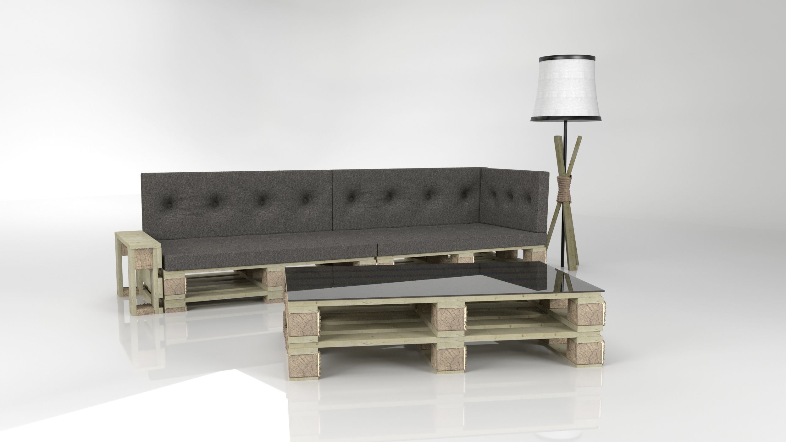 Loft Furnitures from pallets with lamp 3D model_7
