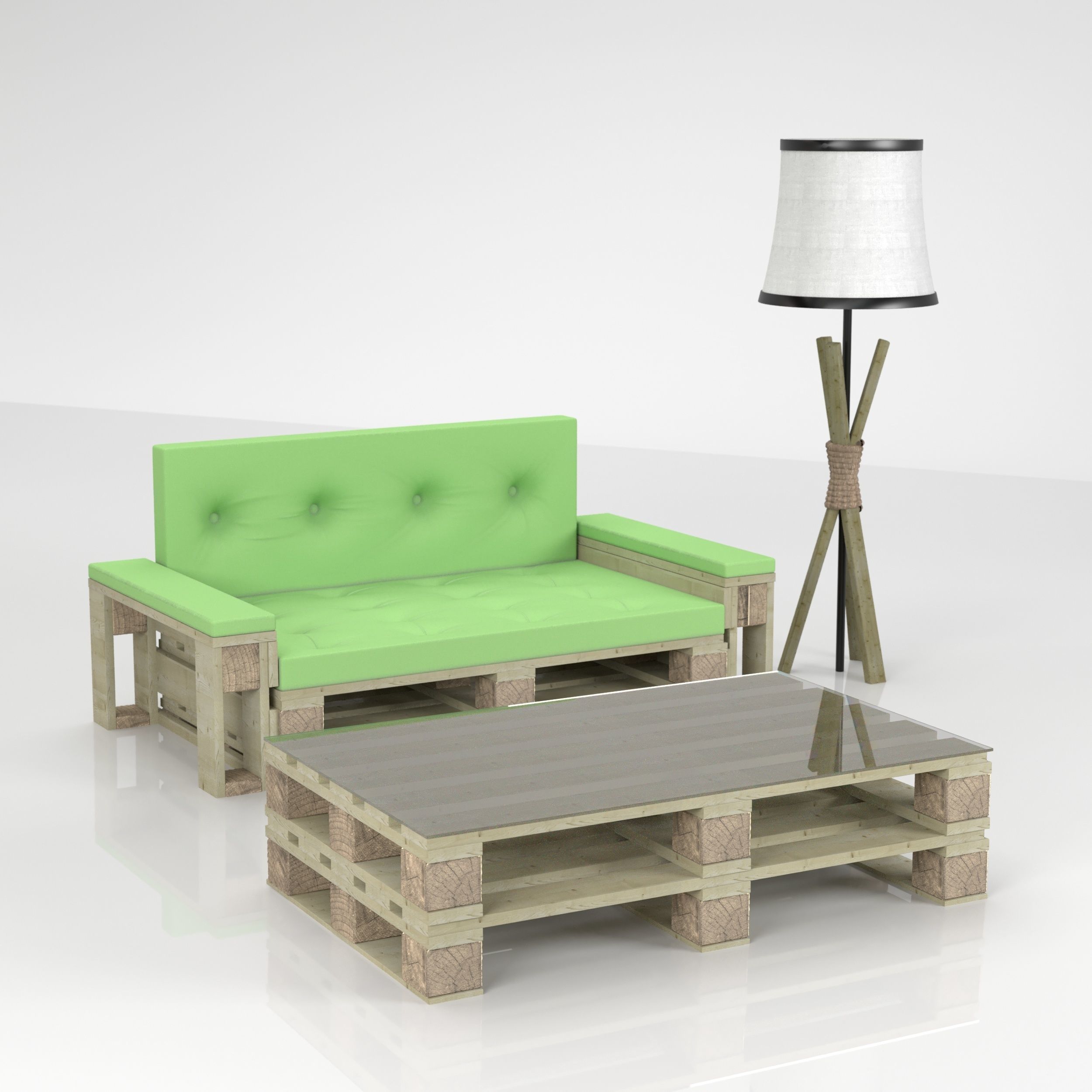 Loft Furnitures from pallets with lamp 3D model_1