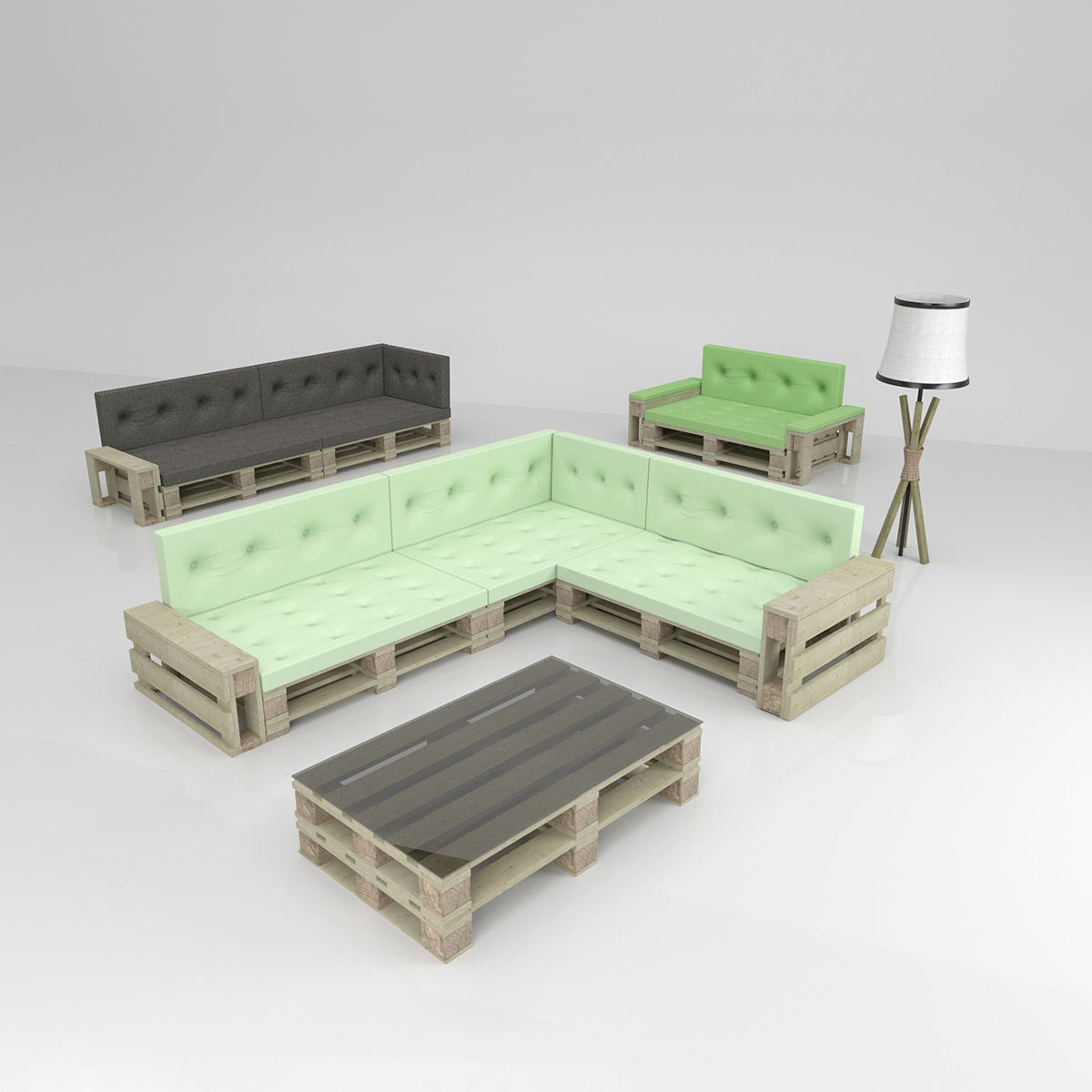 Loft Furnitures from pallets with lamp 3D model_2