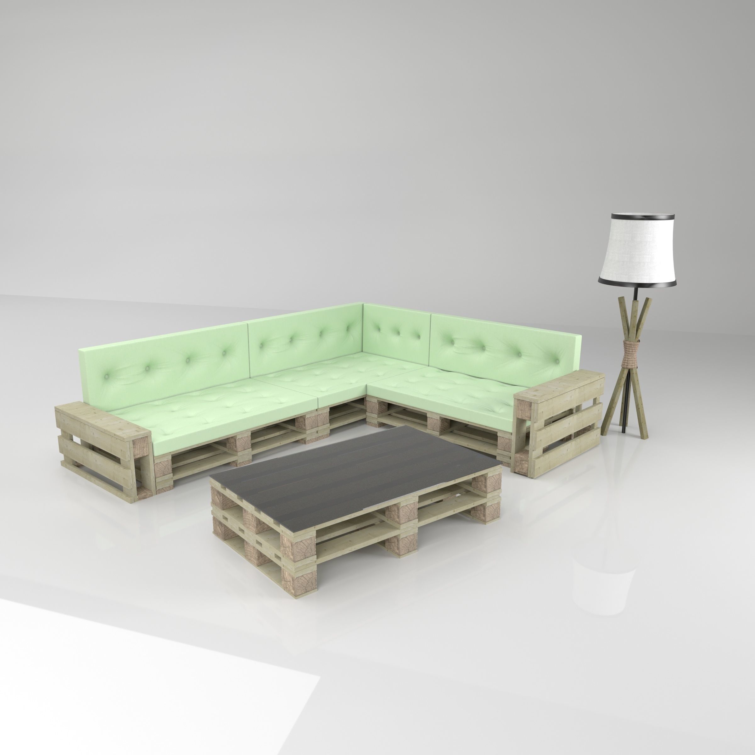 Loft Furnitures from pallets with lamp 3D model_9