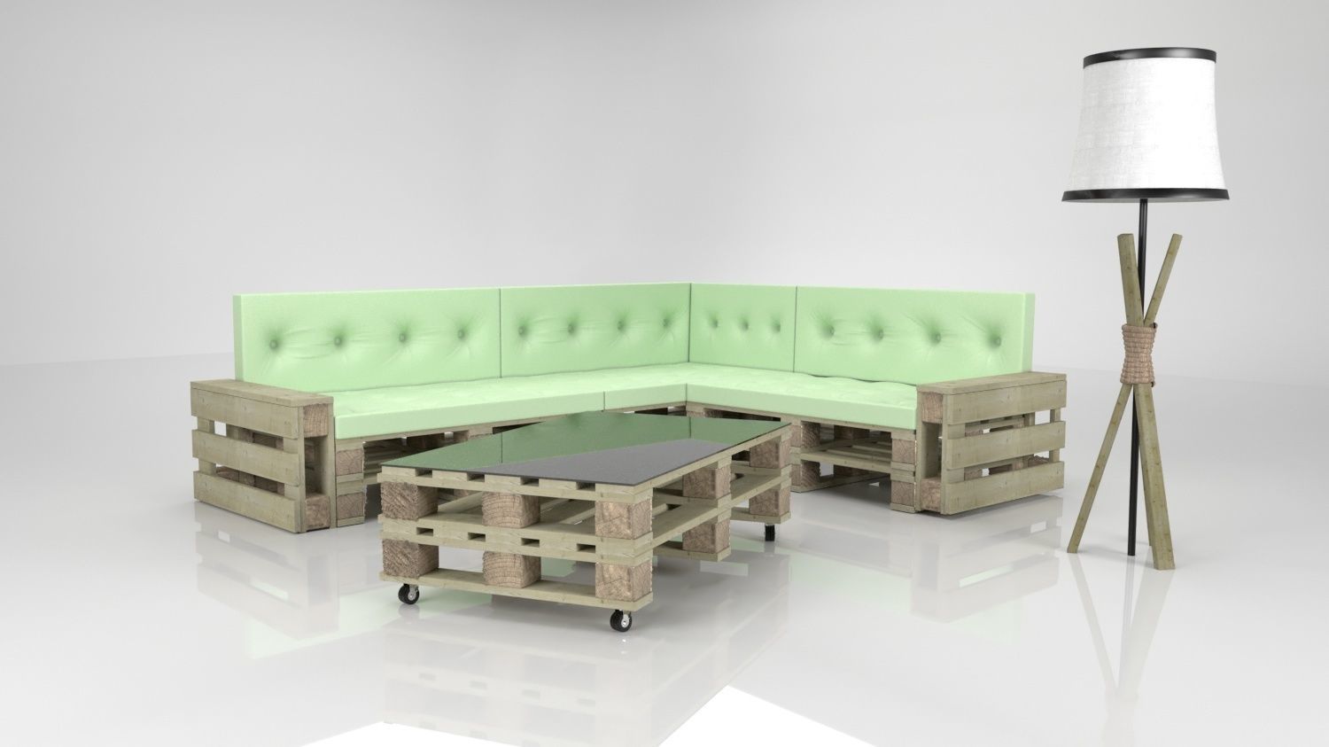 Loft Furnitures from pallets with lamp 3D model_6