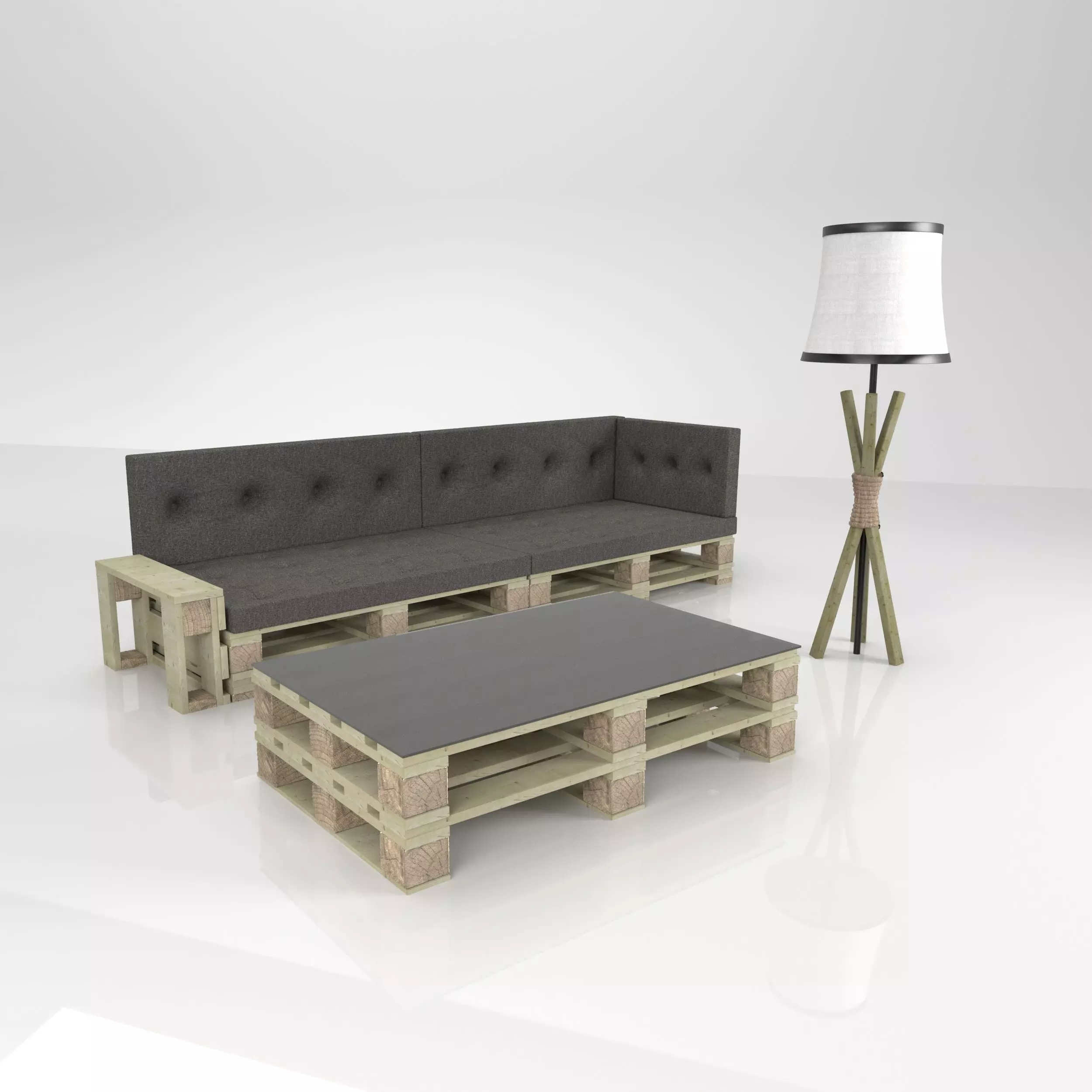 Loft Furnitures from pallets with lamp 3D model_0