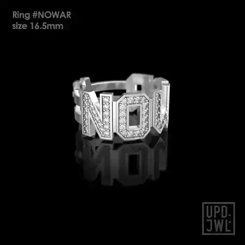 NO WAR Ring Size 16-5mm with gems 3D print model 3D print model