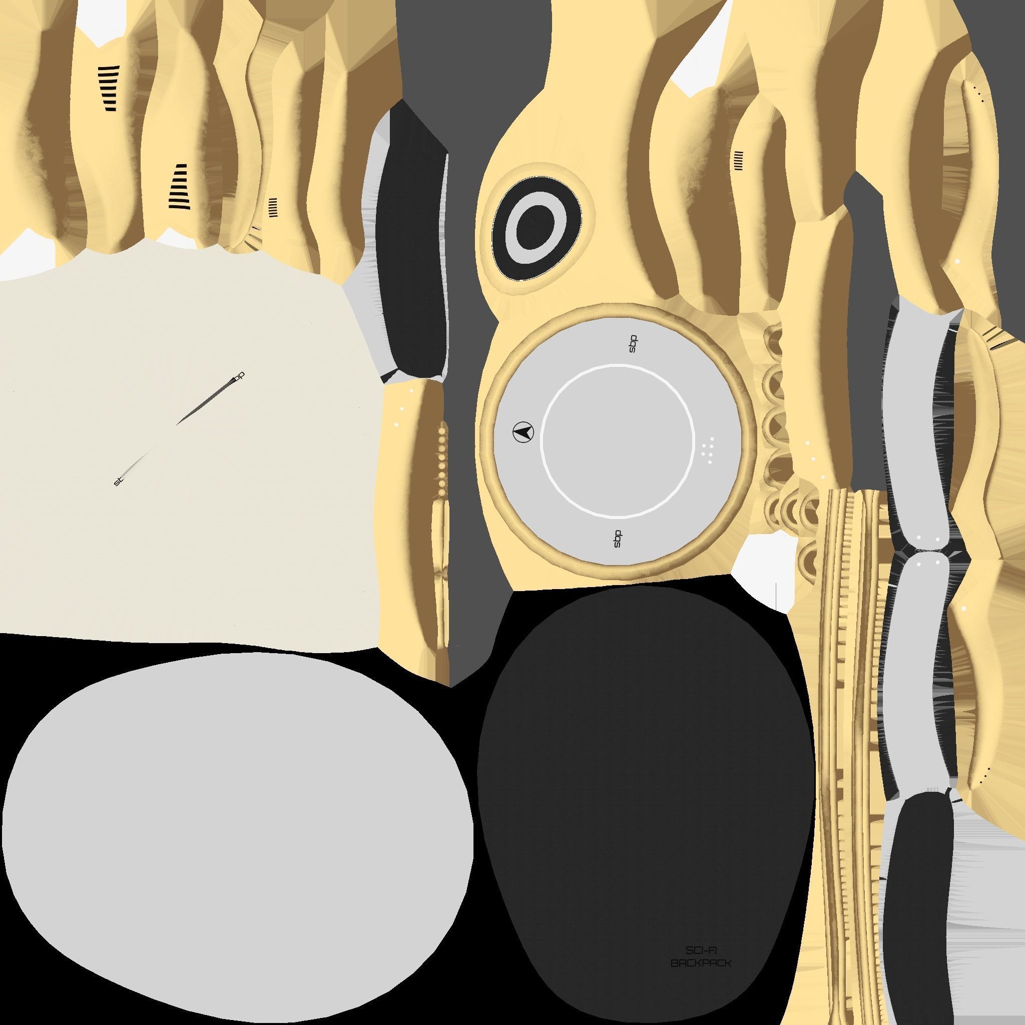 SciFi Backpack D01 White Gold - Fashion Character Design Low-poly 3D model_20