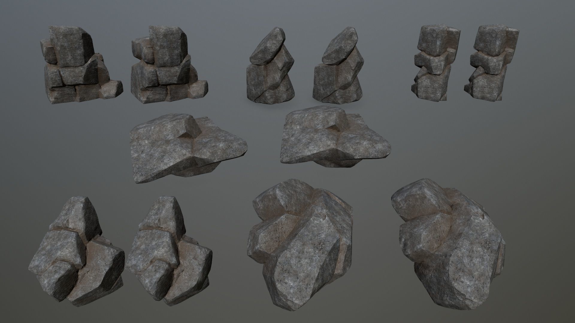 Rock Set stone sculpture Low-poly 3D model_13
