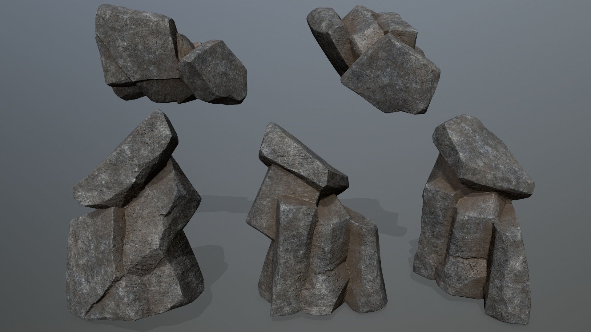 Rock Set stone sculpture Low-poly 3D model_11