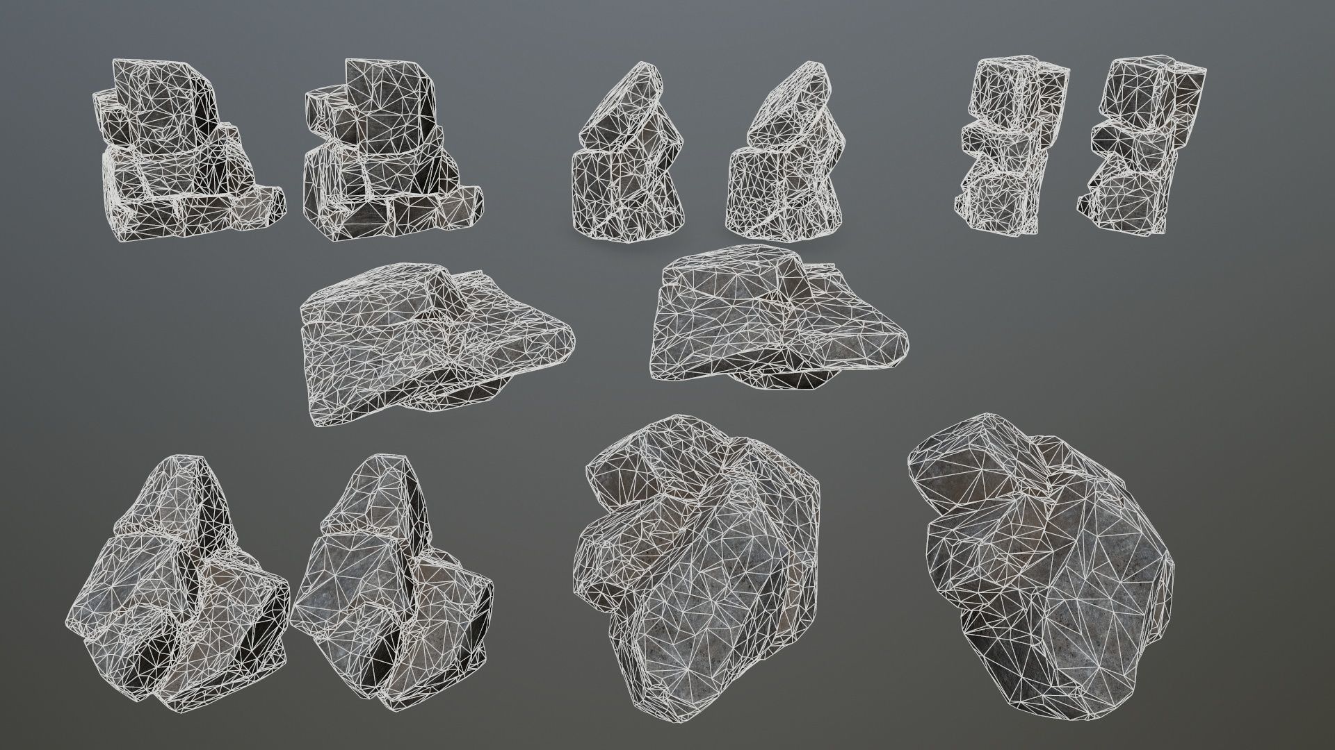 Rock Set stone sculpture Low-poly 3D model_14