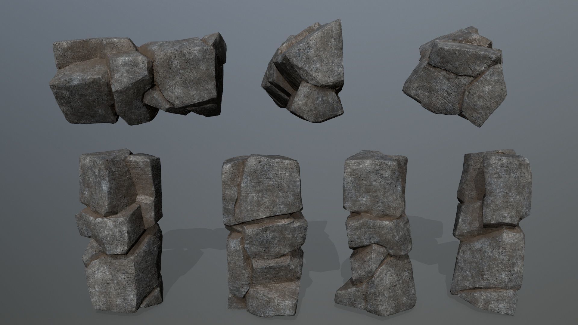 Rock Set stone sculpture Low-poly 3D model_8