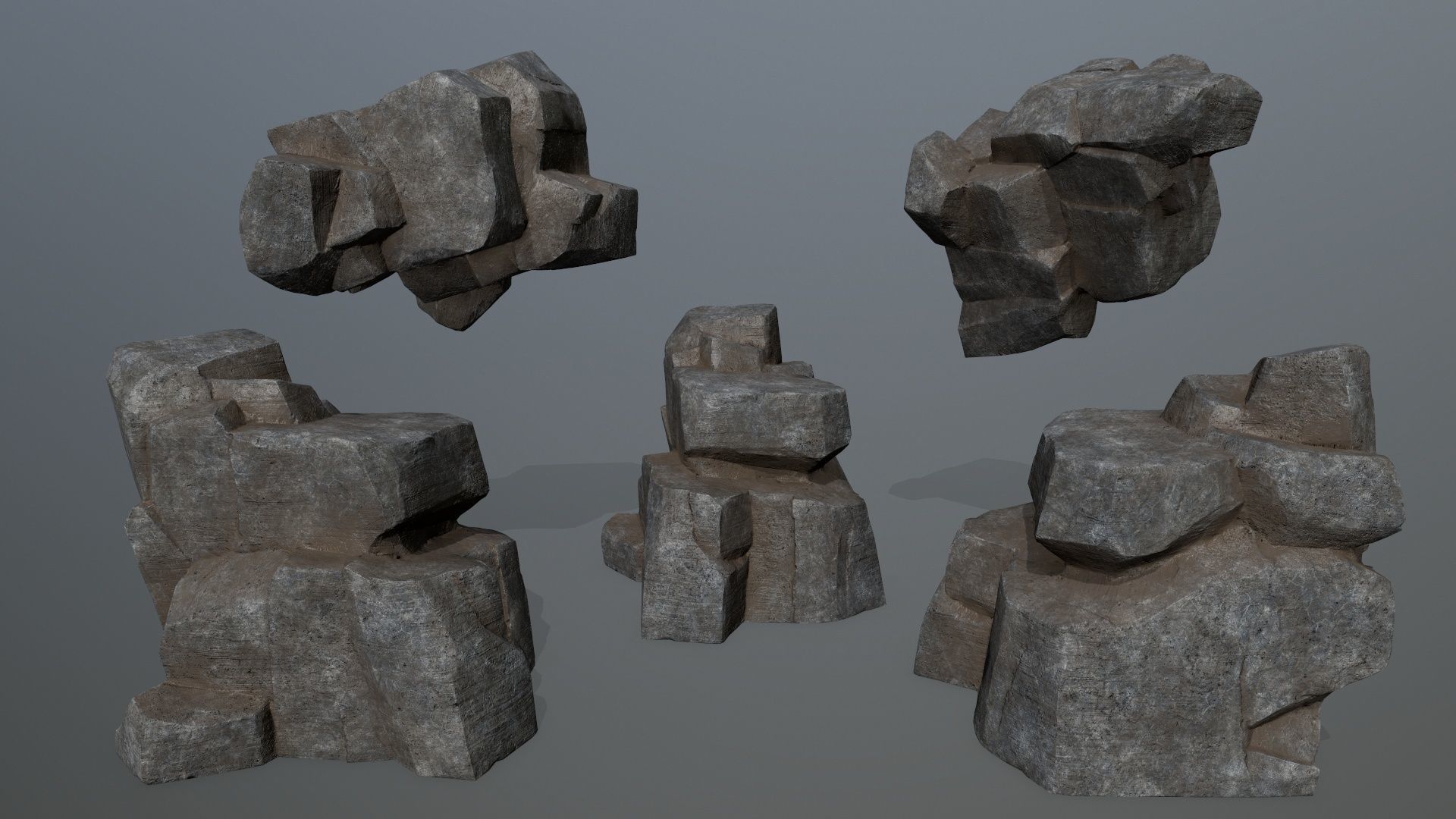 Rock Set stone sculpture Low-poly 3D model_7