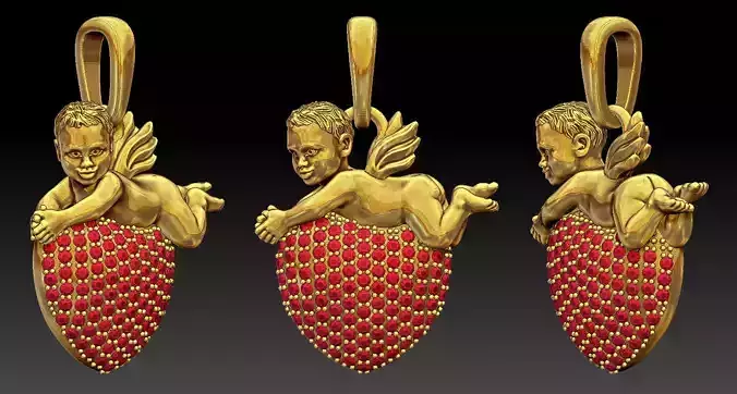 Cupid pendant with heart 3D print model