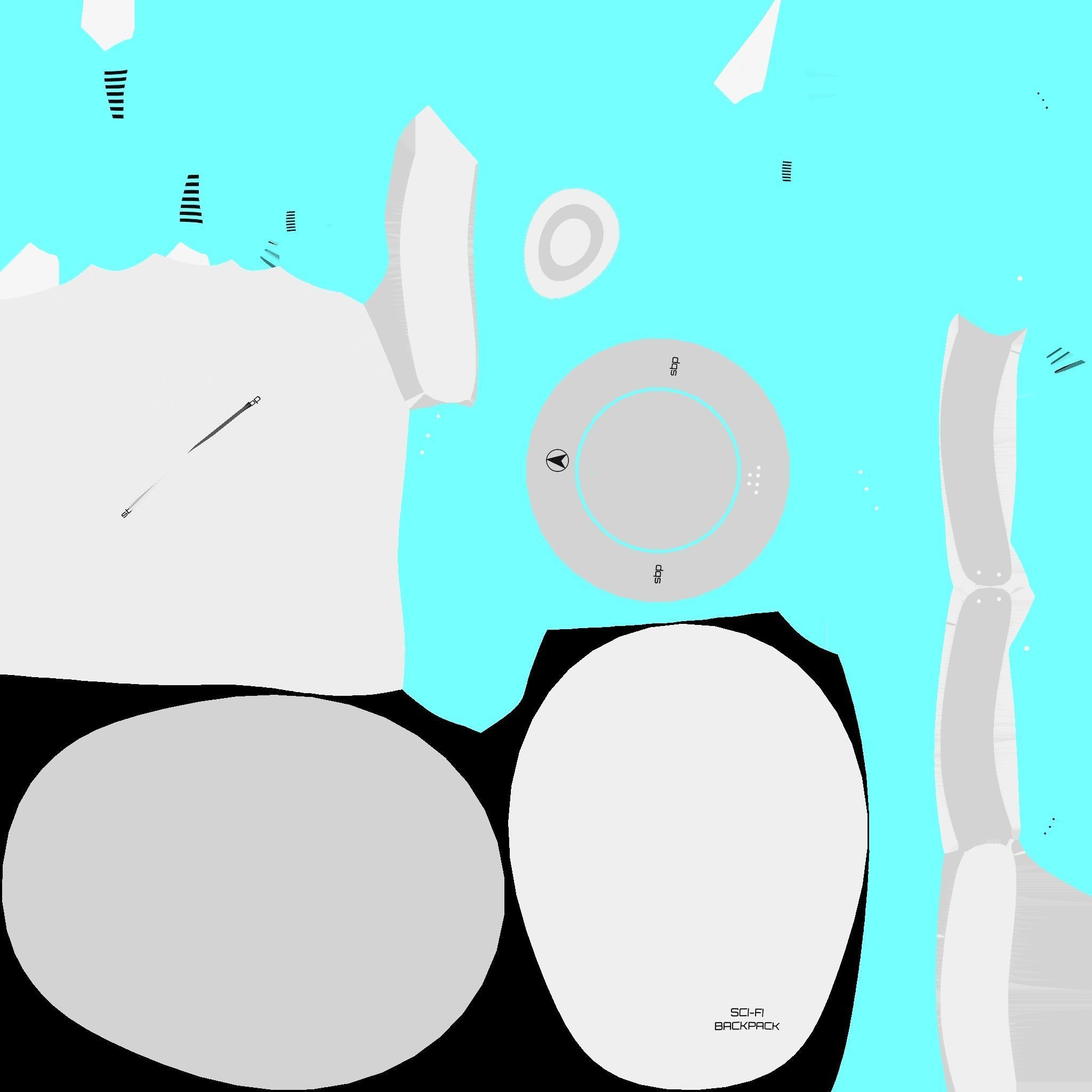 SciFi Backpack D04 White Blue - Fashion Character Design Low-poly 3D model_20