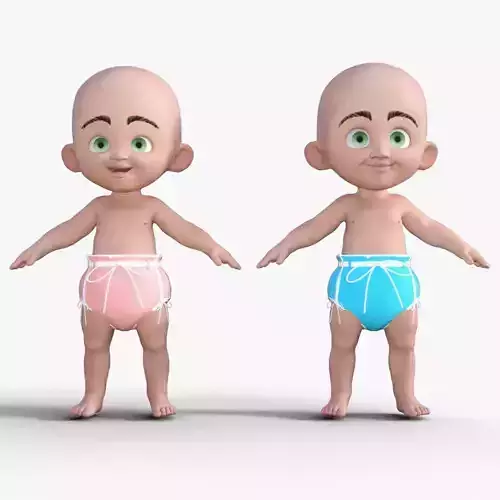 Cute Baby Boy and Girl 3D Cartoon Model