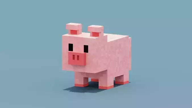 Voxel Pig Low-poly 3D model