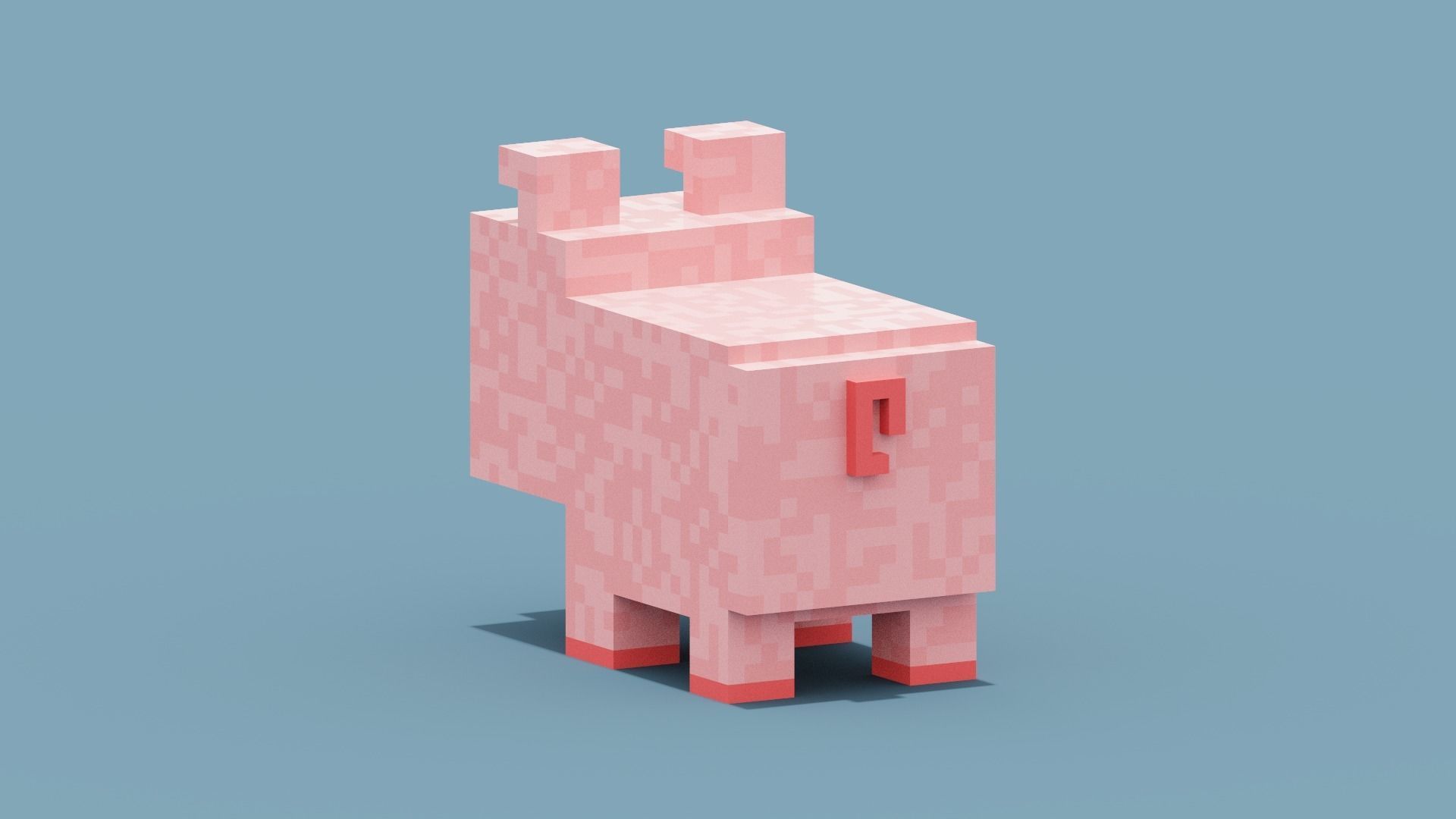Voxel Pig Low-poly 3D model_4
