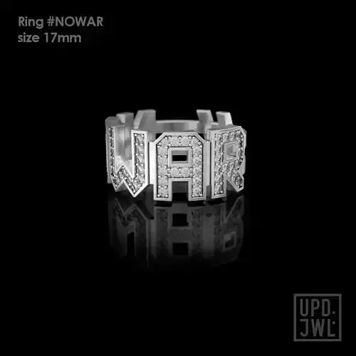 NO WAR Ring Size 17mm with gems 3D print model 3D print model