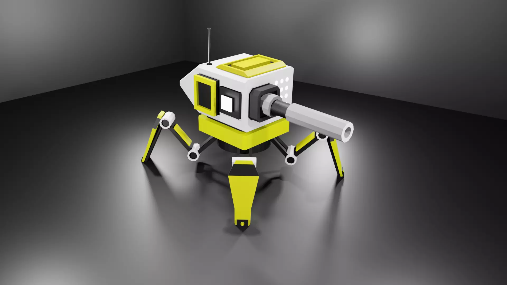 Four Legged Turret Robot Low-poly 3D model_0