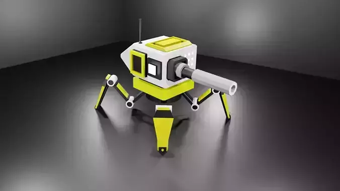 Four Legged Turret Robot Low-poly 3D model