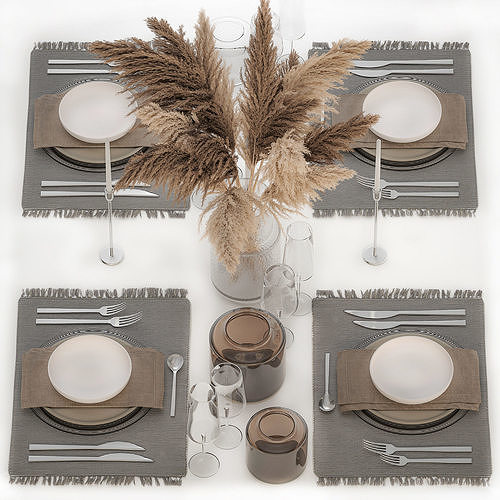 Table Setting With bouquet of dry reeds 3D model