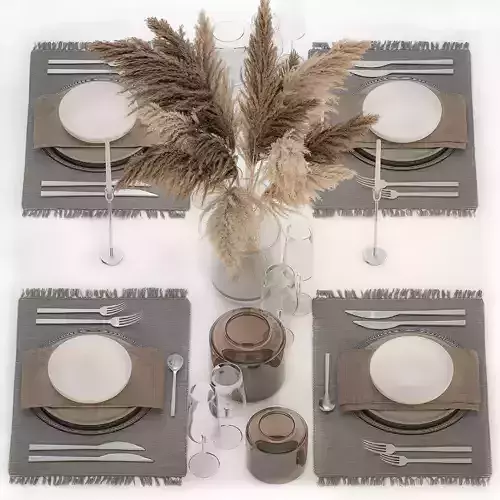 Table Setting With bouquet of dry reeds