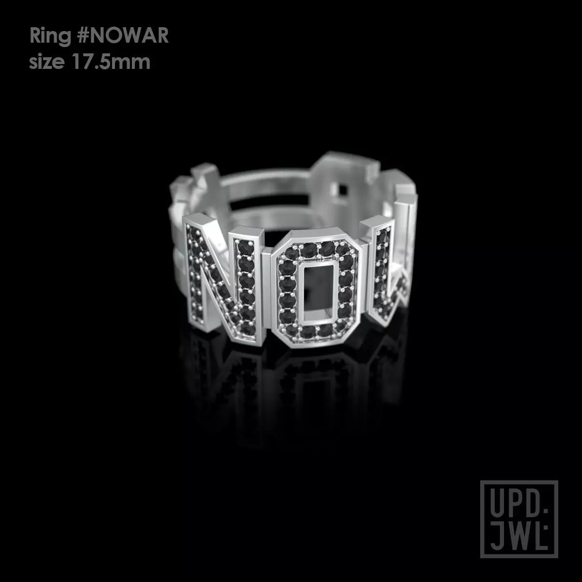 NO WAR Ring with gems Size 17-5mm 3D print model 3D print model_0