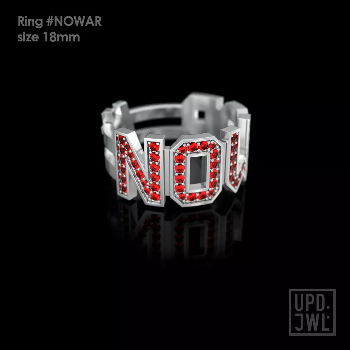 NO WAR Ring with gems Size 18mm 3D print model 3D print model_0