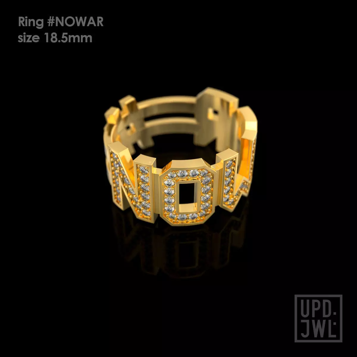 NO WAR Ring with gems Size 18-5mm 3D print model 3D print model_0