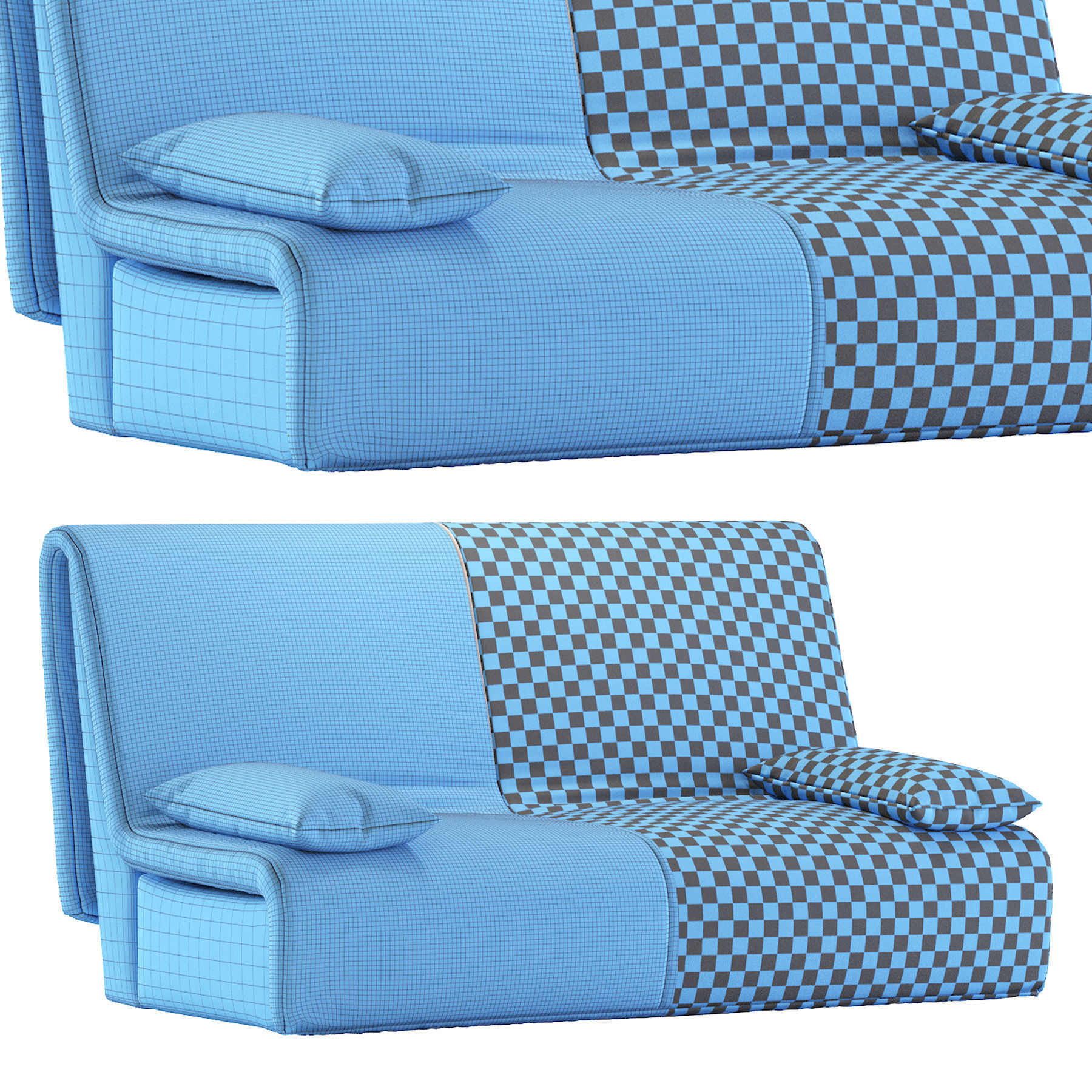 Novelty two sofas with couch and cushions 3D model_5