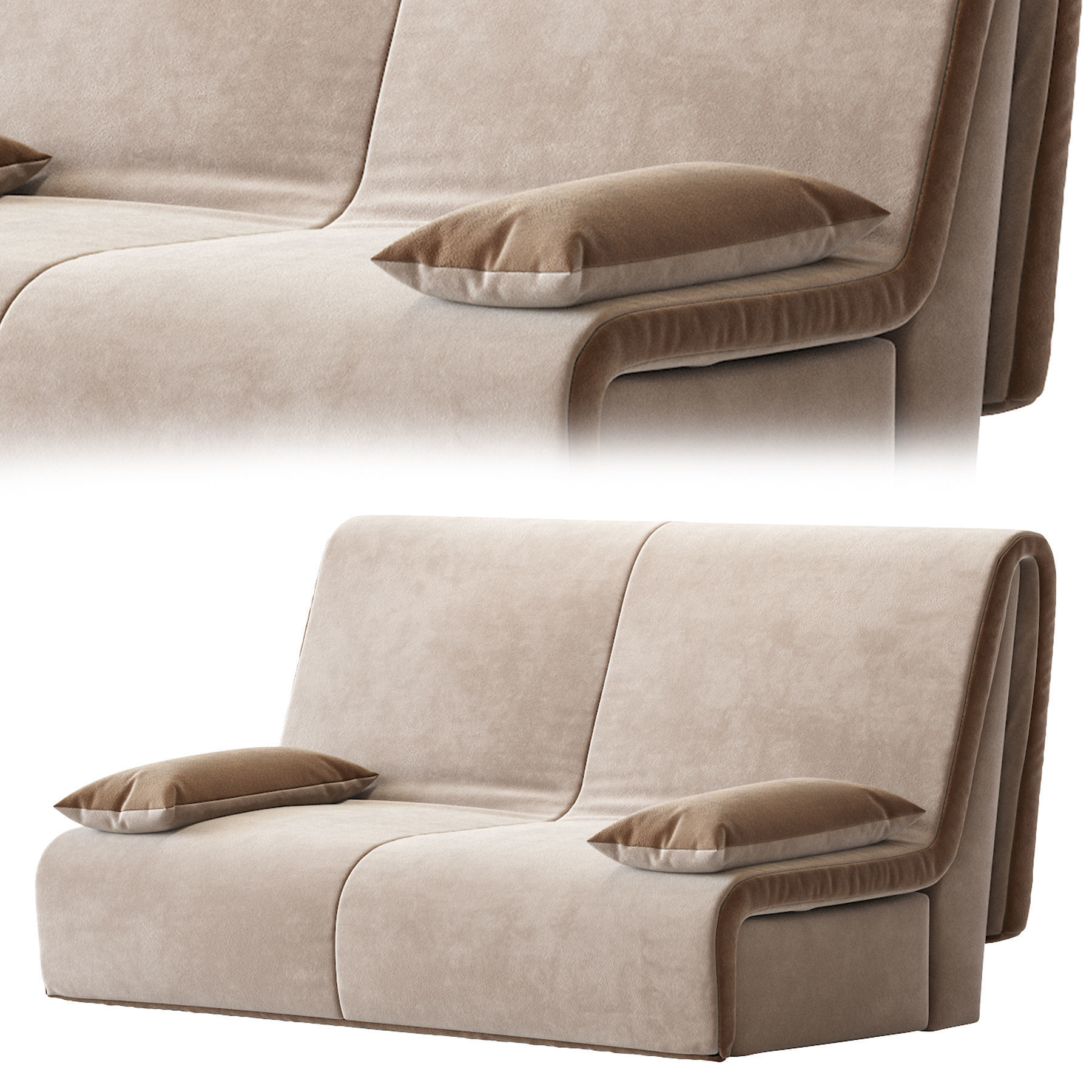 Novelty two sofas with couch and cushions 3D model_1