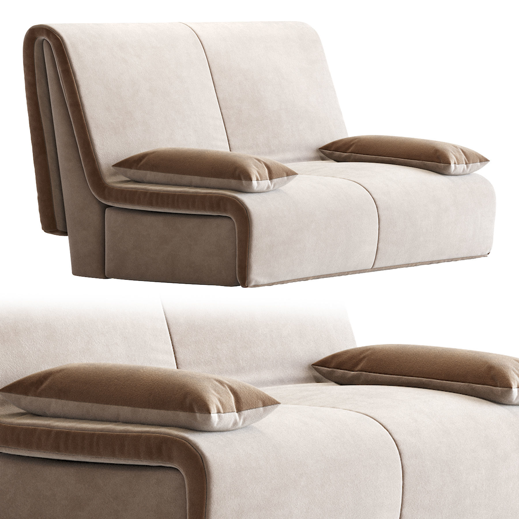 Novelty two sofas with couch and cushions 3D model_2