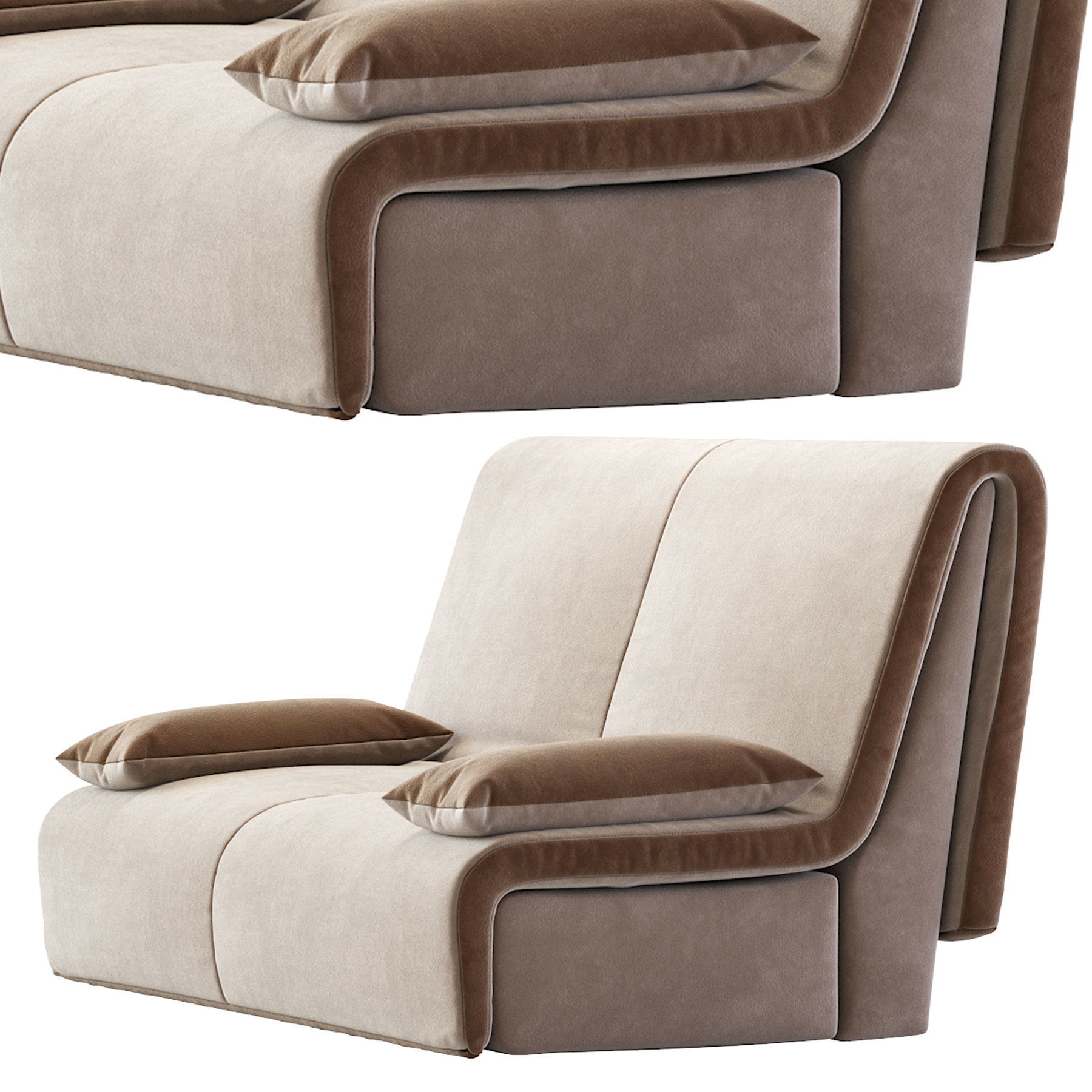 Novelty two sofas with couch and cushions 3D model_3