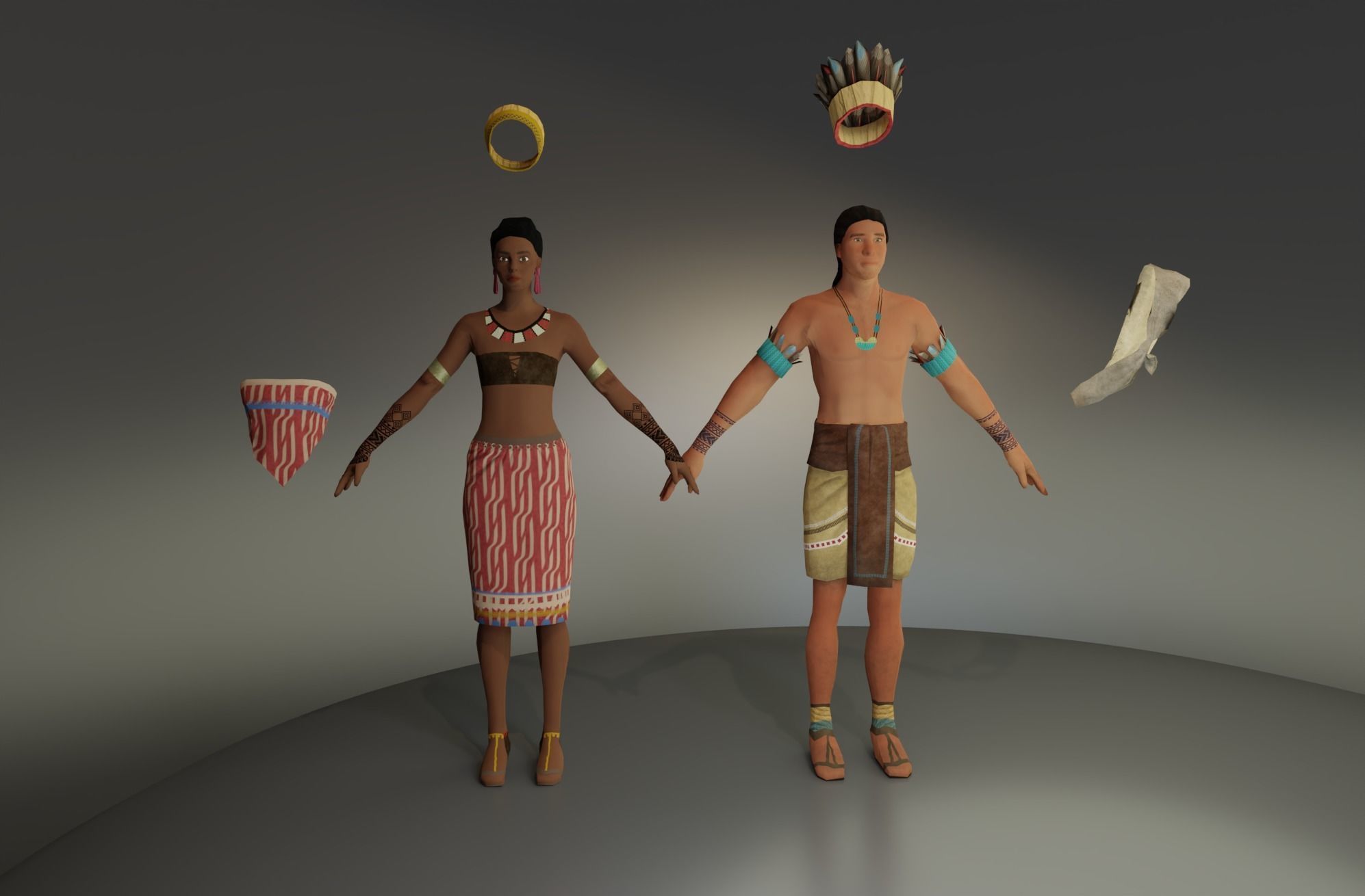 Tribal Man and Woman Low-poly 3D model_1