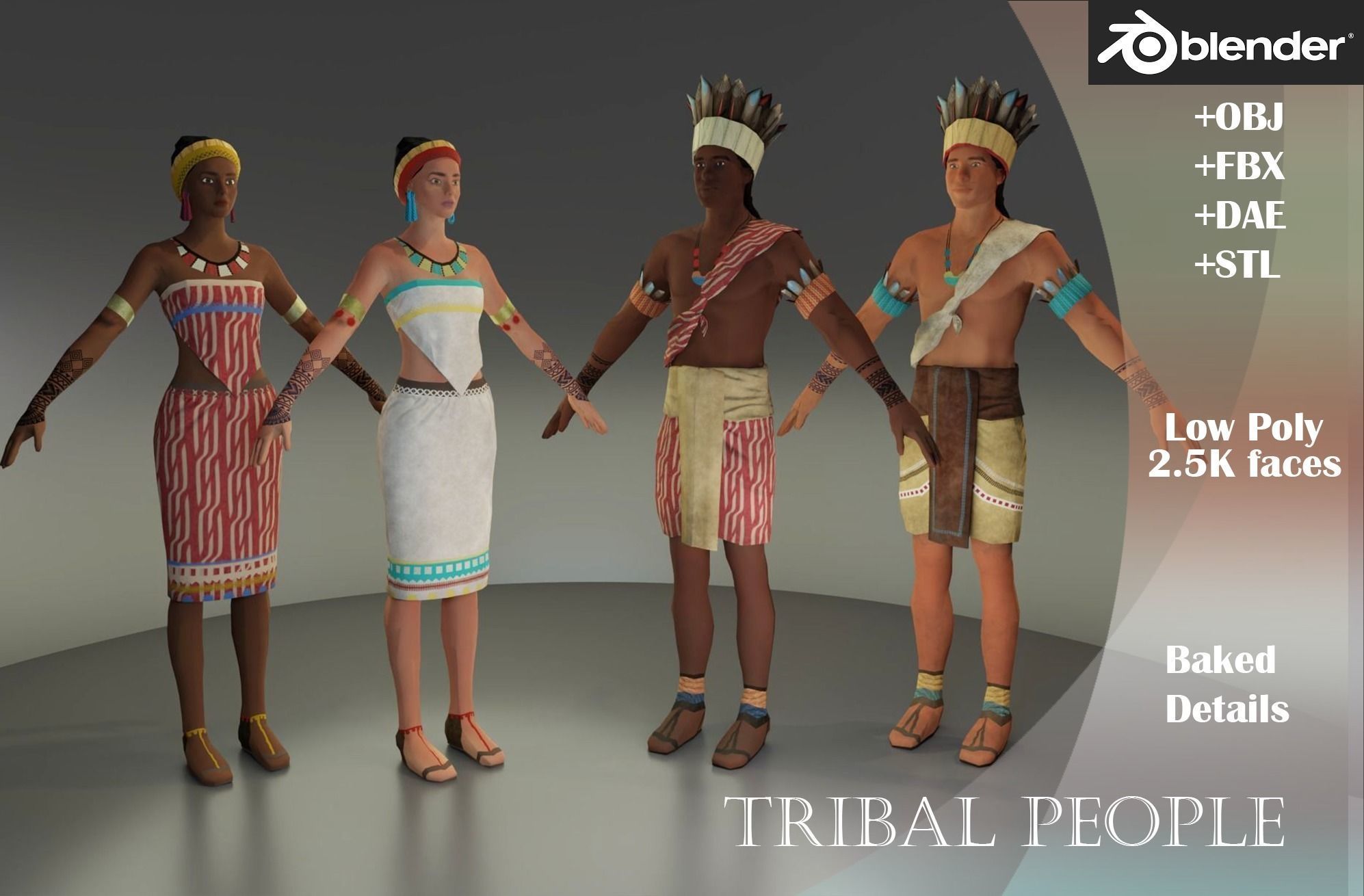 Tribal Man and Woman Low-poly 3D model_7