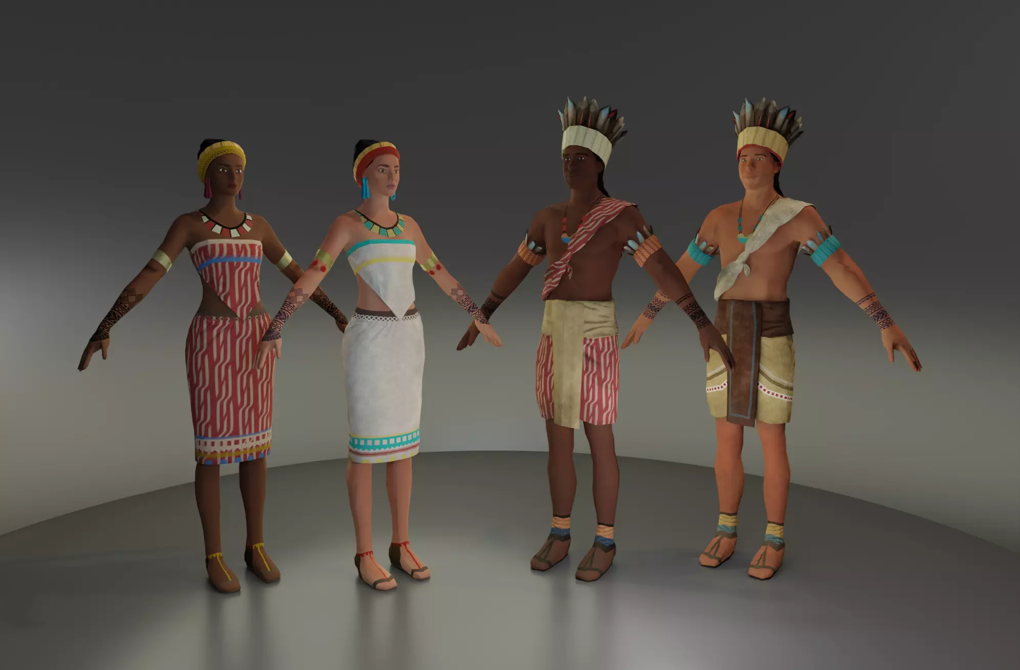 Tribal Man and Woman Low-poly 3D model_0