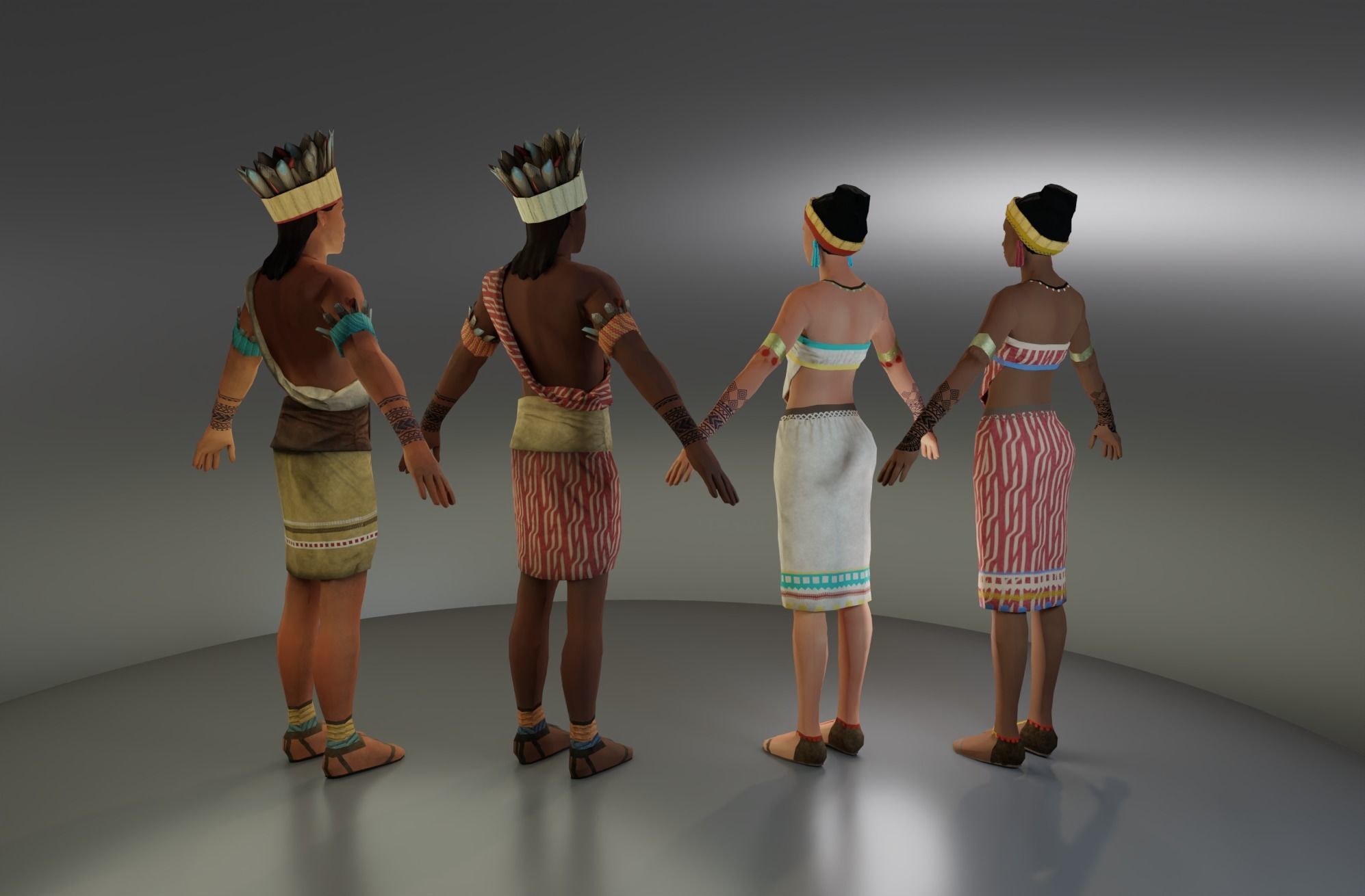 Tribal Man and Woman Low-poly 3D model_4