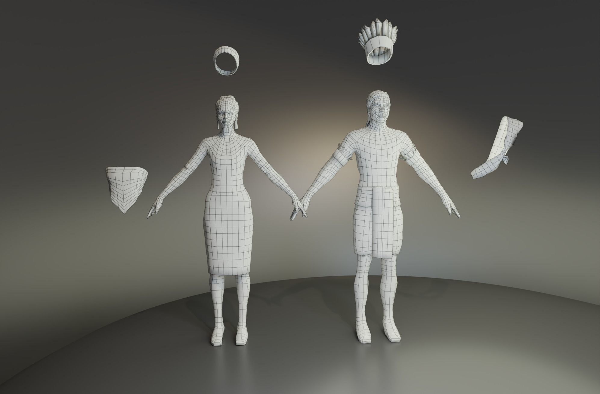 Tribal Man and Woman Low-poly 3D model_3