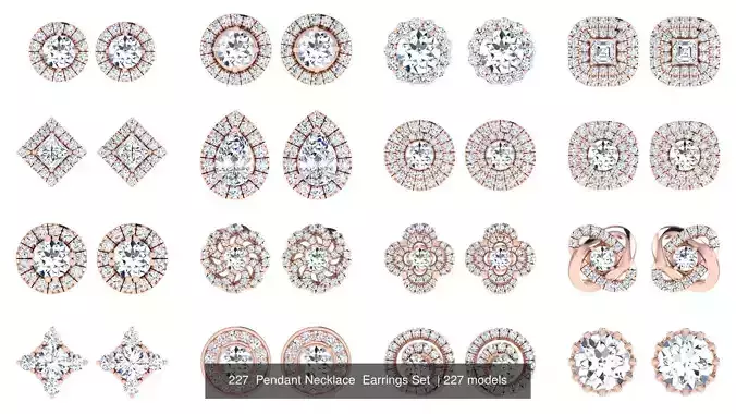 227  Pendant Necklace  Earrings Set  3D Model Collection