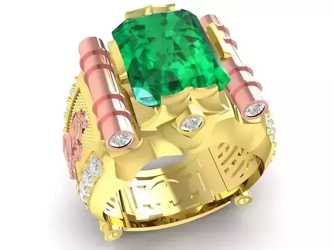 luxury emeral men ring with dragon and horse on side 3308