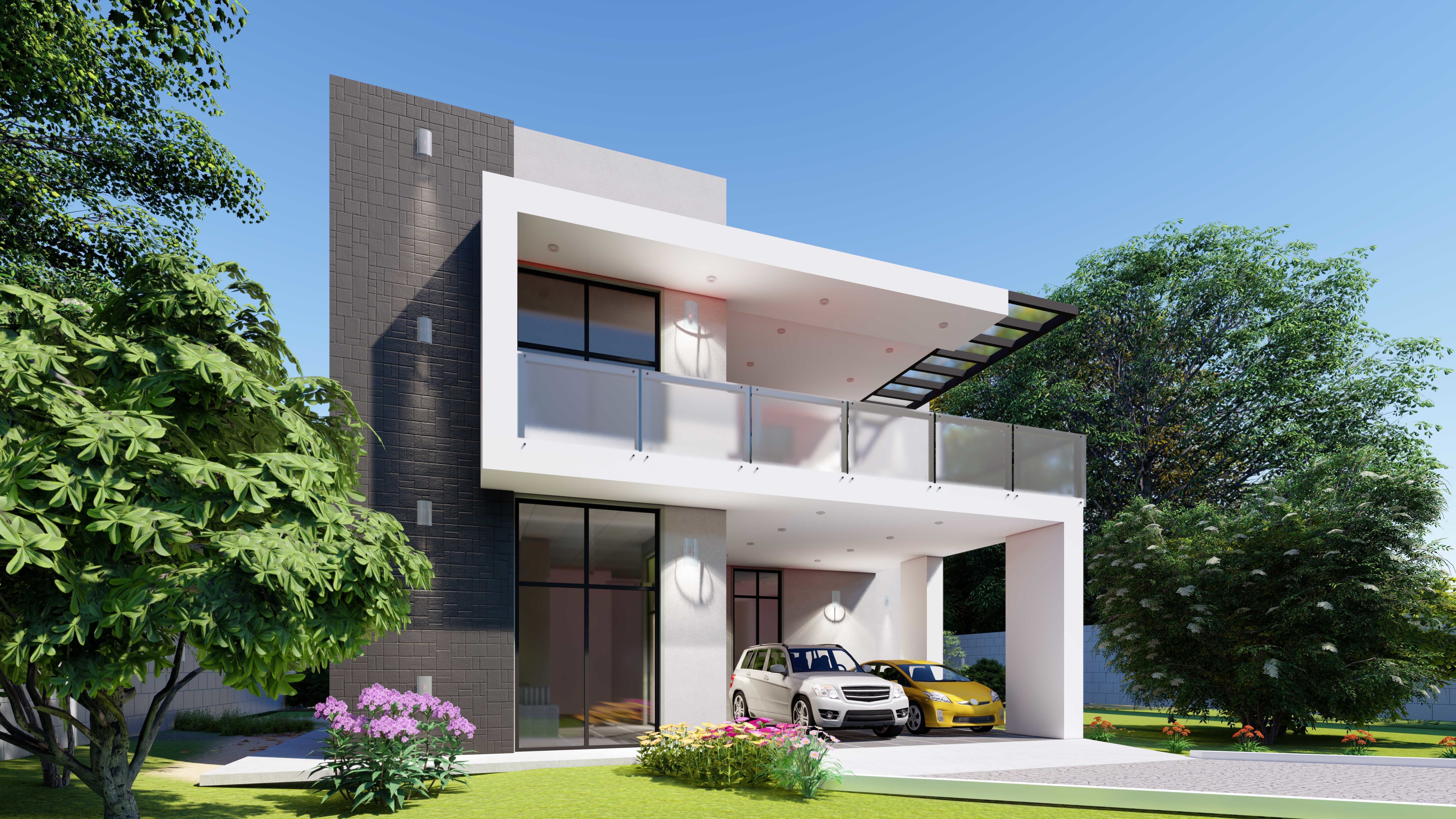 3D Home 3 modern house with two cars parked in front Free 3D model_4