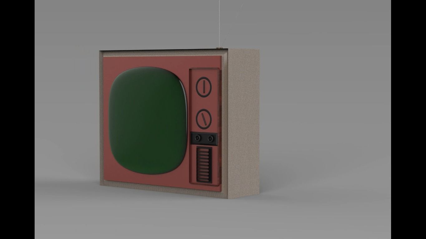Vintage TV with Green Screen 3D model_1