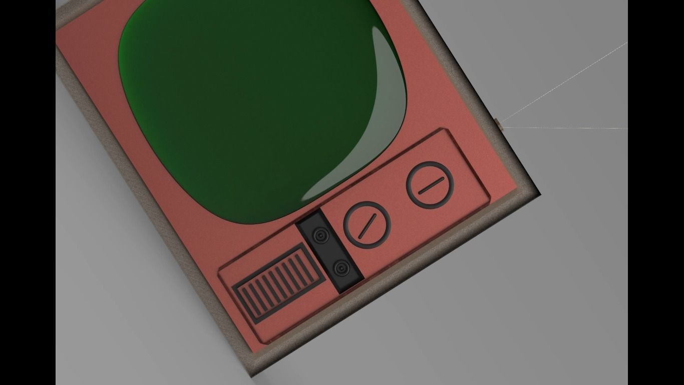 Vintage TV with Green Screen 3D model_5