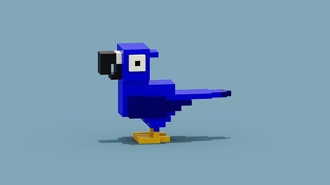 Voxel Blue Parrot Low-poly 3D model