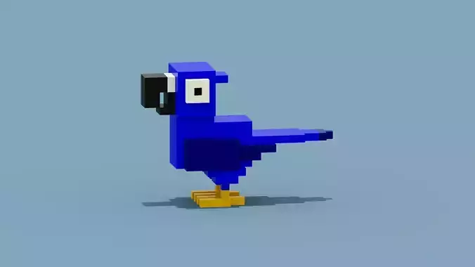 Voxel Blue Parrot Low-poly 3D model