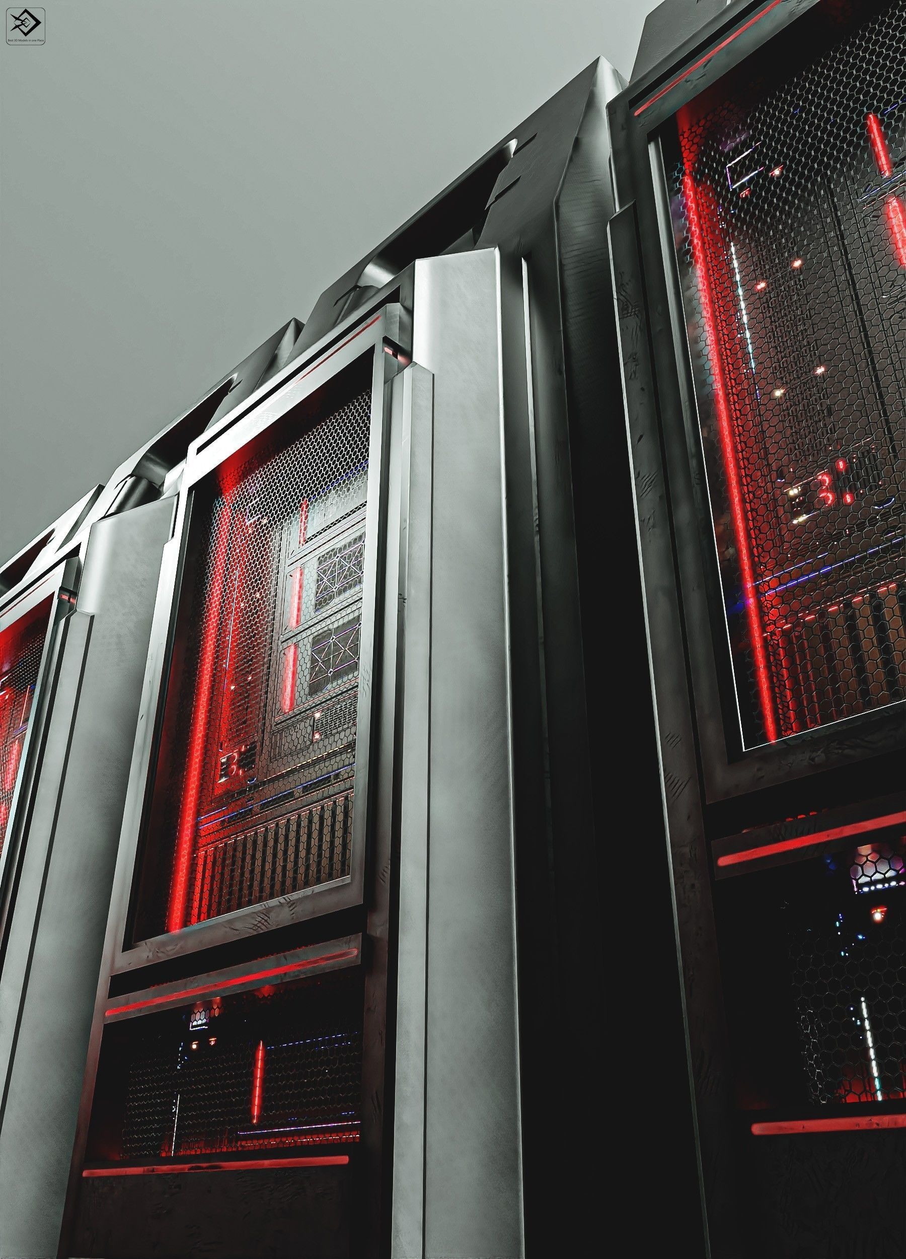 Sci-FI Server Low-poly 3D model_8