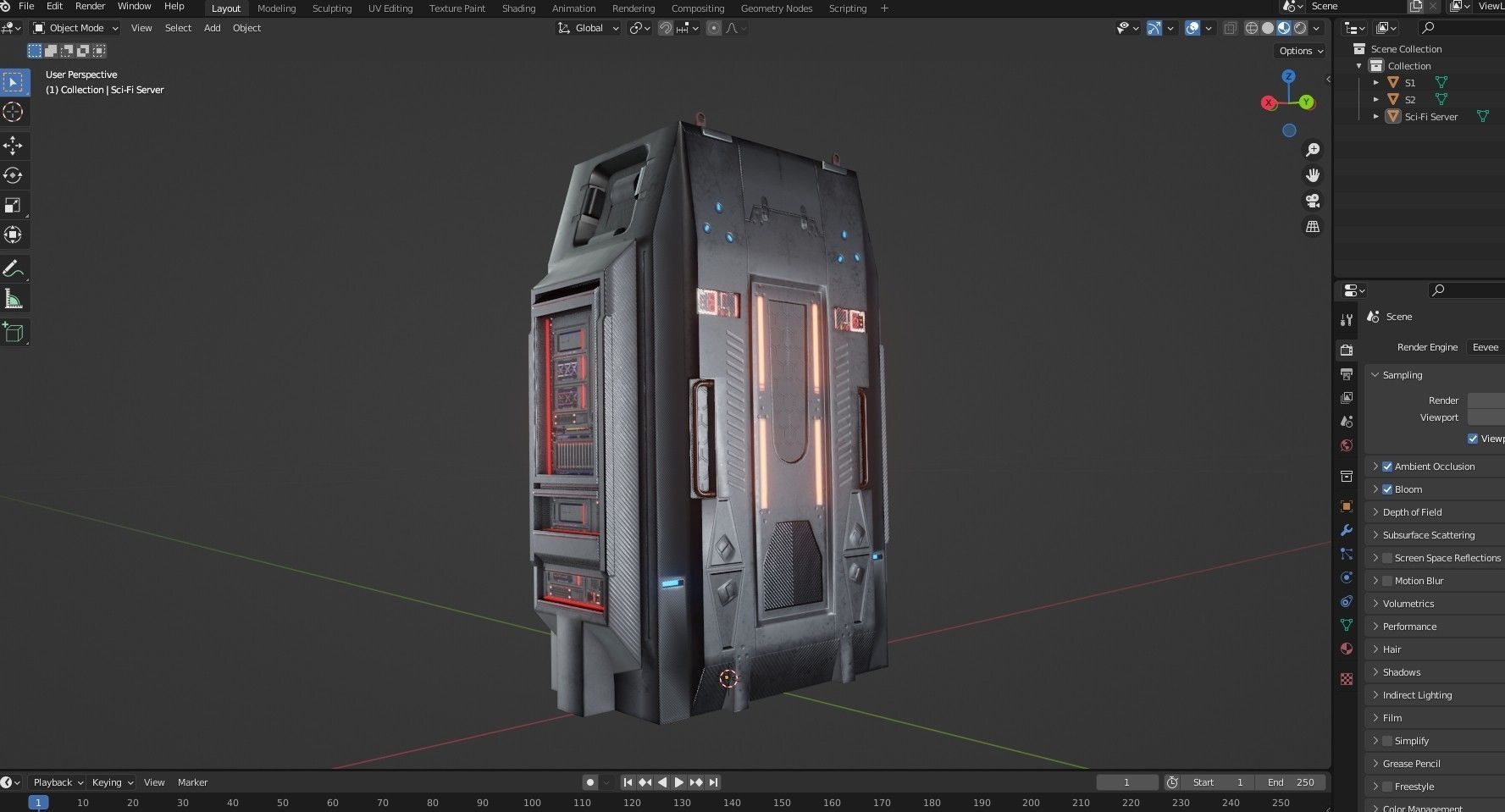 Sci-FI Server Low-poly 3D model_11