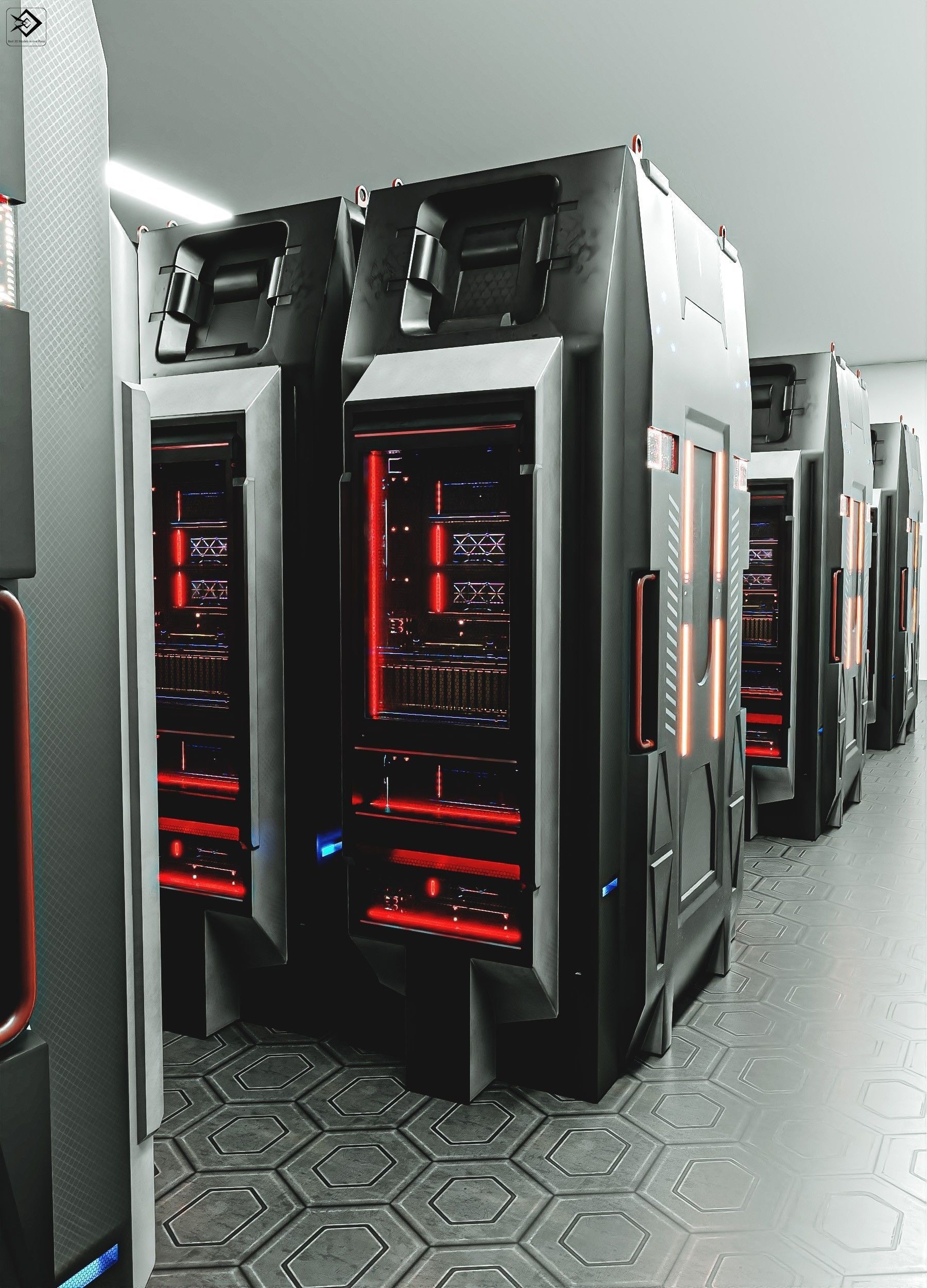 Sci-FI Server Low-poly 3D model_3