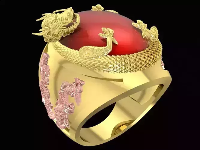fengshui lucky dragon holding oval ruby ring for men 3309