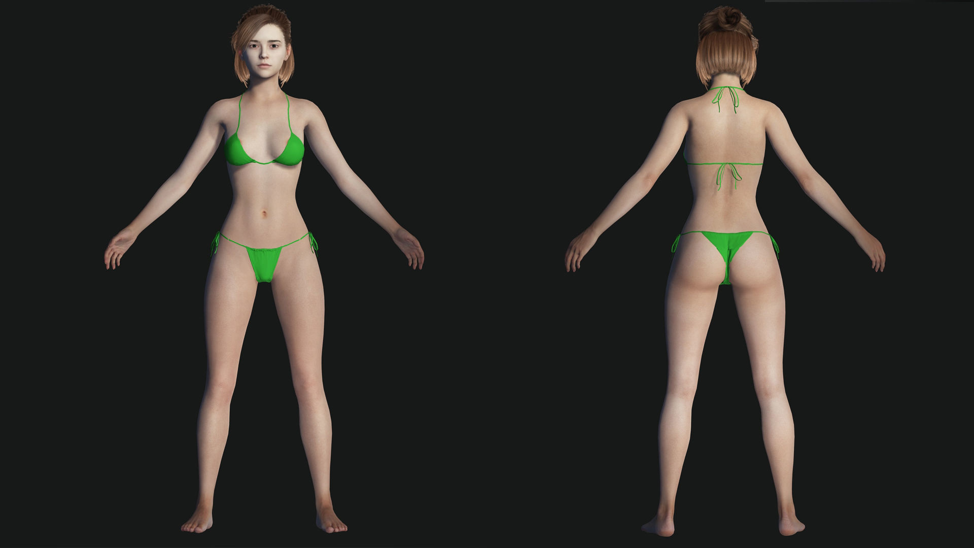 Naked Korean Girl Game Ready Low-poly 3D model_6