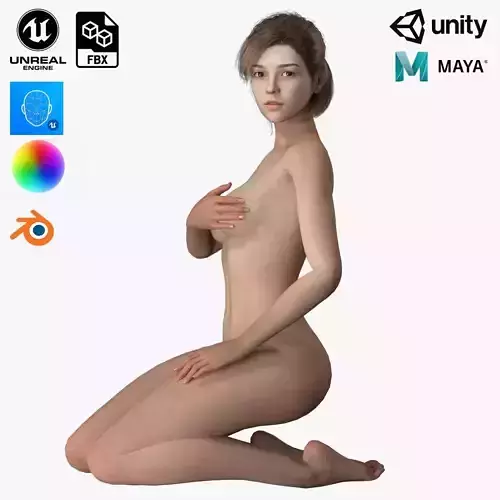 Naked Korean Girl Game Ready Low-poly 3D model